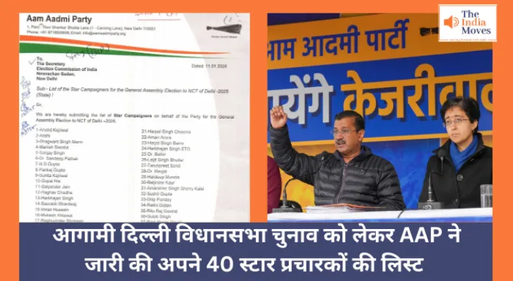 Delhi Assembly Election : आगामी दिल्ली विधानसभा चुनाव को लेकर AAP ने जारी की अपने 40 स्टार प्रचारकों की लिस्ट